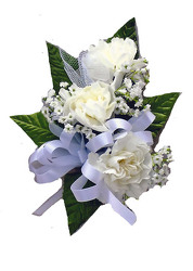 P5 Three White Mini Carnation Corsage 