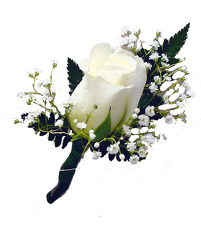 P4 Large White Rose Boutonniere 