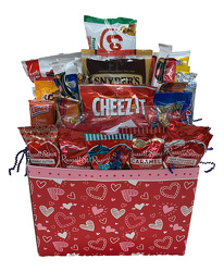 SNCKHH Valentine Box filled with Junk food treats.  