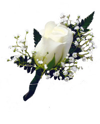 P4 Large White Rose Boutonniere  